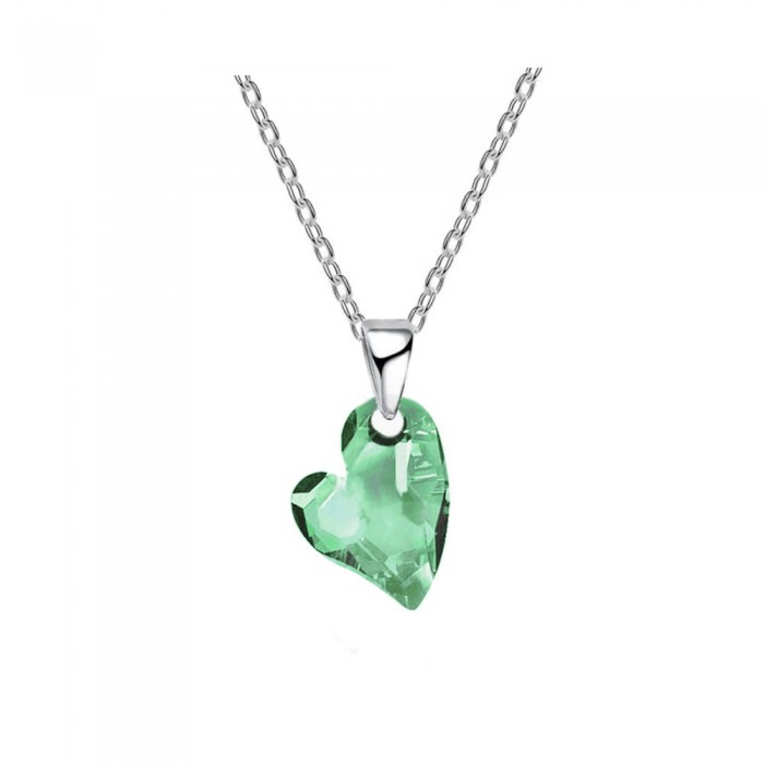 Collier argenté coeur vert