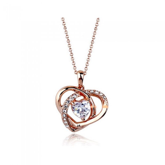 Collier pendentif coeur zirconium doré rose