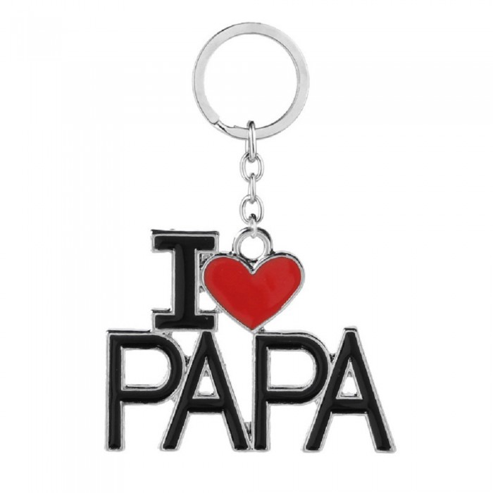 Porte-clés argenté I love Papa coeur rouge pour les pères