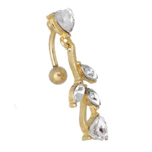 Piercing nombril doré feuille et coeurs strass