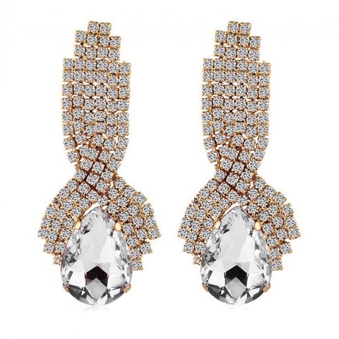 Boucles d'oreilles gouttes tombantes serties de strass dorées