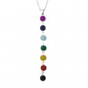 Collier long suite de 7 perles multicolores pendant argenté