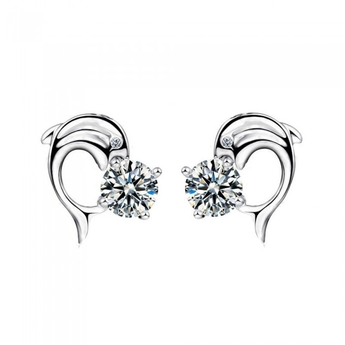 Boucles d'oreilles dauphin oxyde de zirconium argenté
