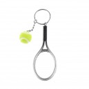 Porte-clés raquette fil de nylon et balle de tennis verte argenté