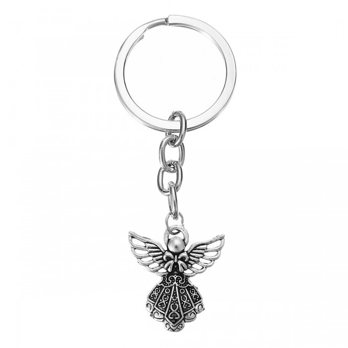 Porte-clés ange avec des ailes argenté