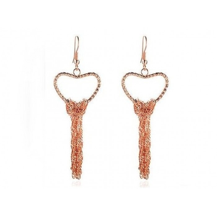 Boucles d'oreilles coeurs et chaines pendantes doré rose