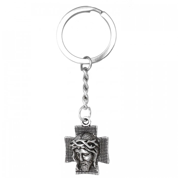 Porte-clés crucifix Jésus Christ argenté