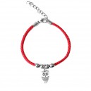 Bracelet hibou et perle argenté cordon rouge