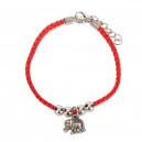 Bracelet éléphant et perle argenté cordon rouge