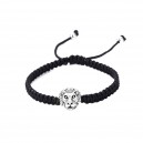 Bracelet tête de lion réglable cordon noir tressé