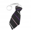 Porte-clés cravate en tissu à rayures multicolores argenté