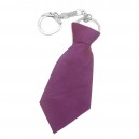 Porte-clés cravate en tissu violet aubergine unie argenté