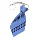 Porte-clés cravate en tissu à rayures bleu noir et blanc argenté