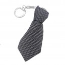 Porte-clés cravate en tissu moucheté pois blanc sur noir argenté