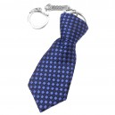 Porte-clés cravate en tissu losange bleu et noir argenté