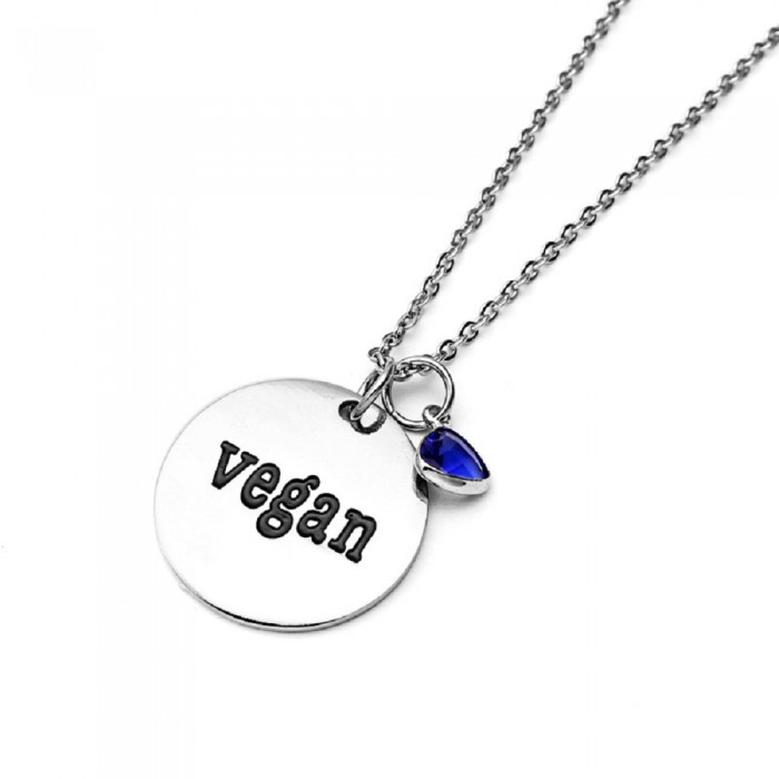 Collier médaille vegan strass argenté