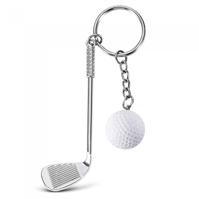 Porte-clés club et balle de golf blanche argenté