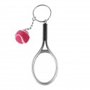 Porte-clés raquette fil de nylon et balle de tennis rose argenté