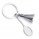 Porte-clés raquette de badminton et volant argenté