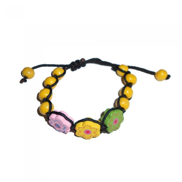 Bracelet perles en bois fleur jaune vert rose enfant