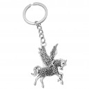 Porte-clés licorne Pégase cheval avec des ailes argenté