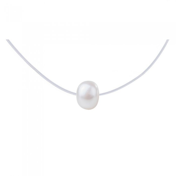 Collier invisible fil de nylon pendentif perle de culture d'eau douce