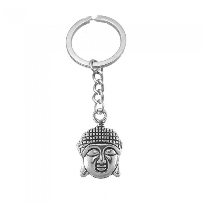 Porte-clés tête de Bouddha argentée