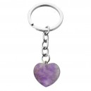 Porte-clés coeur pierre naturelle coloris violet argenté