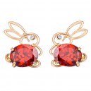 Boucles d'oreilles lapin oxyde de zirconium rouge doré