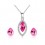 Parure bijoux ovale boucles d'oreilles goutte puce argentée Couleur Rose Fushia