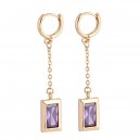 Boucles d'oreilles tombantes avec chaînettes anneaux oxyde de zirconium violet doré